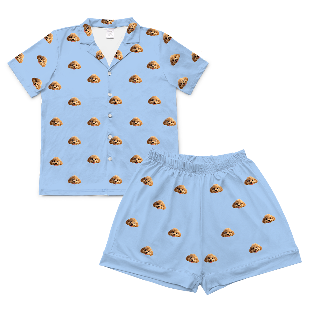 This is a pajama set which contains a short sleeve shirt with buttons and a short pajama[ShortSleevePajamaShirt&ShortsSet]