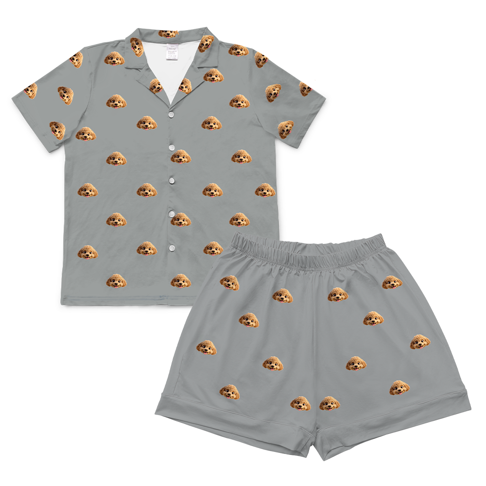 This is a cartoon pajama set which contains a short sleeve shirt with buttons and a short pajama[ShortSleevePajamaShirt&ShortsSet]