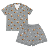 This is a cartoon pajama set which contains a short sleeve shirt with buttons and a short pajama[ShortSleevePajamaShirt&ShortsSet]