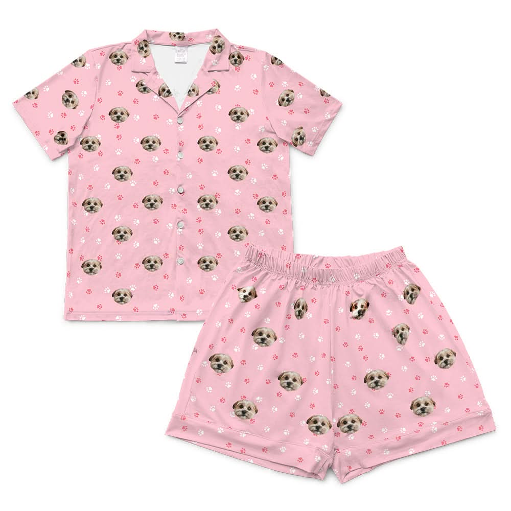 LightPinkPawsShortSleevePajamaShirt&ShortsSet