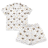 This is a pajama set which contains a short sleeve shirt with buttons and a short pajama[ShortSleevePajamaShirt&ShortsSet]