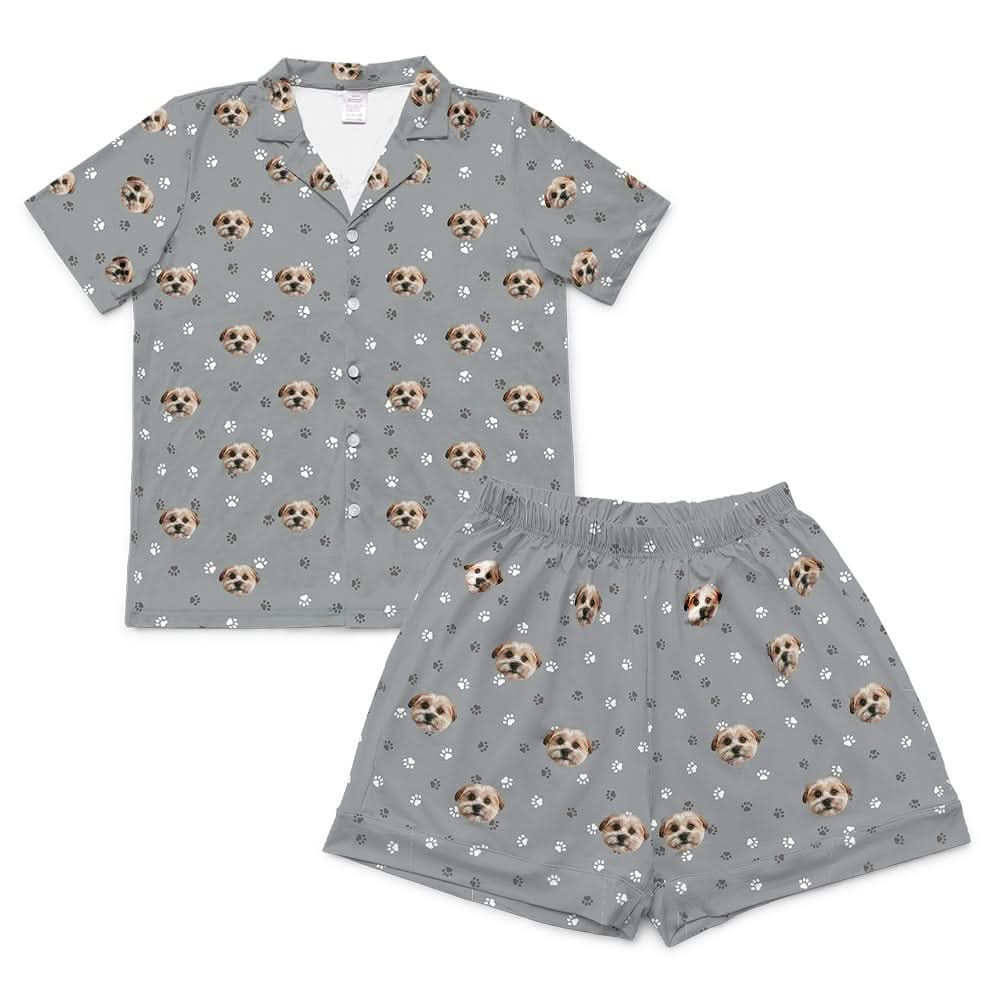 This is a pajama set which contains a short sleeve shirt with buttons and a short pajama[ShortSleevePajamaShirt&ShortsSet($79.00)]