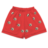 These are pajama shorts in a red color with repeating pet faces on them[SolidRedPajamaShorts($45.00)]