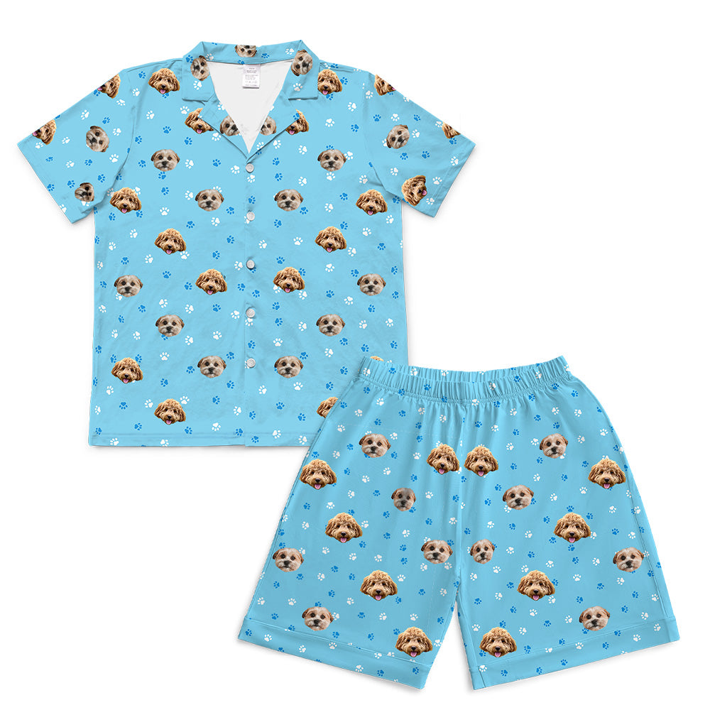 LightBluePawsPajamaSet(Shirt&amp;Shorts)7-InchInseamShorts2PetImages(+$4.00)