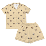 This is a pajama set which contains a short sleeve shirt with buttons and a short pajama[ButterYellowShortSleevePajamaShirt&ShortsSet($79.00)]