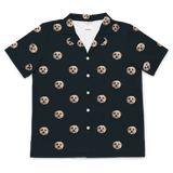 These are pajama shirt in a black color with repeating pet faces on them[ShortSleevePajamaShirt($45.00)]