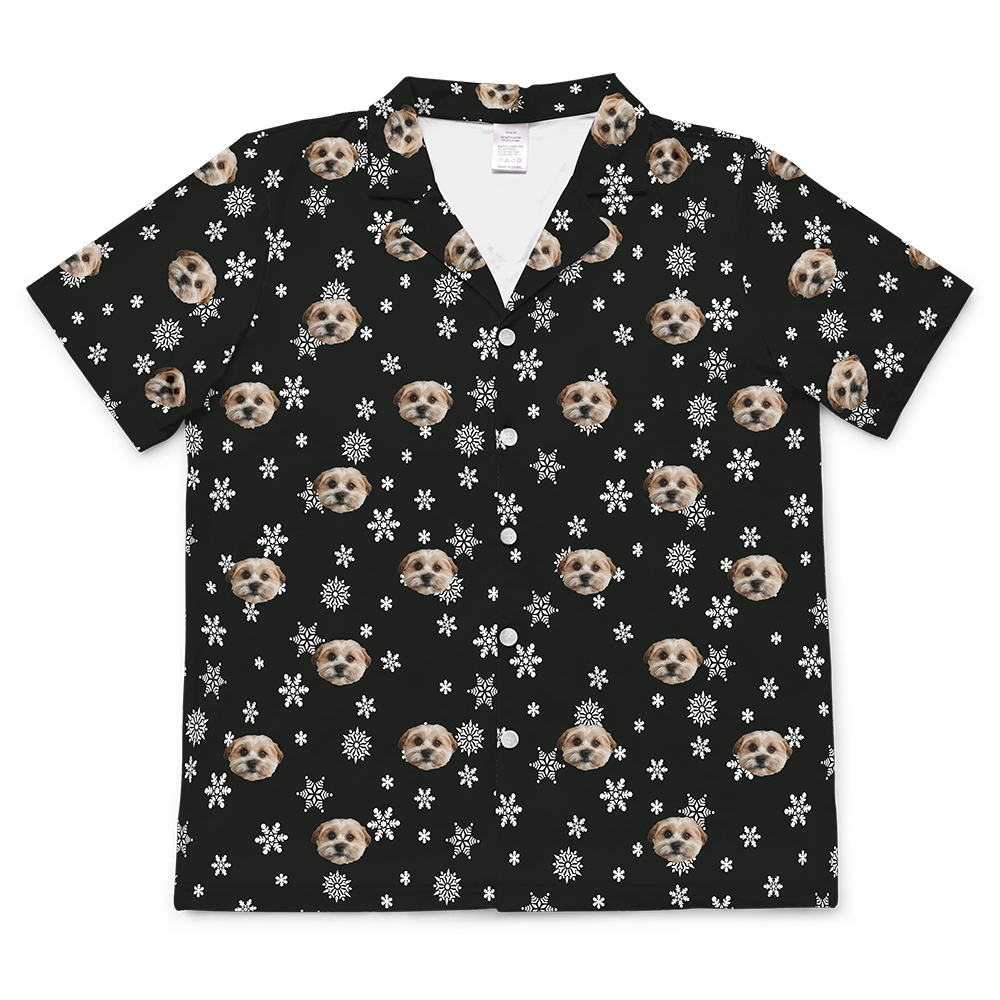 BlackandWhiteSnowflakesShortSleevePajamaShirt