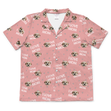 These are pajama shirt in a pink color with repeating pet faces on them[ILoveMomShortSleevePajamaShirt($45.00)]