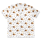 These are cartoon pajama shirt in a white color with repeating pet faces on them[ShortSleevePajamaShirt]
