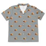 These are cartoon pajama shirt in a gray color with repeating pet faces on them[ShortSleevePajamaShirt]