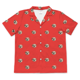 These are pajama shirt in a red color with repeating pet faces on them[SolidRedShortSleevePajamaShirt($45.00)]