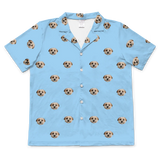 These are pajama shirt in a blue color with repeating pet faces on them[ShortSleevePajamaShirt]