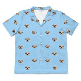 These are pajama shirt in a blue color with repeating pet faces on them[SkyBlueShortSleevePajamaShirt($45.00)]