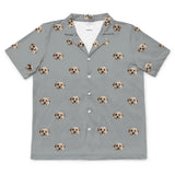 These are pajama shirt in a gray color with repeating pet faces on them[SlateGrayShortSleevePajamaShirt($45.00)]