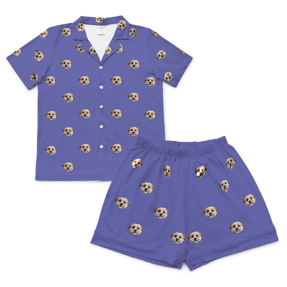 This is a pajama set which contains a short sleeve shirt with buttons and a short pajama[GrapeShortSleevePajamaShirt&ShortsSet($79.00)]