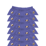 These are pajama shorts in a violet color with repeating pet faces on them[GrapePajamaShorts($45.00)]