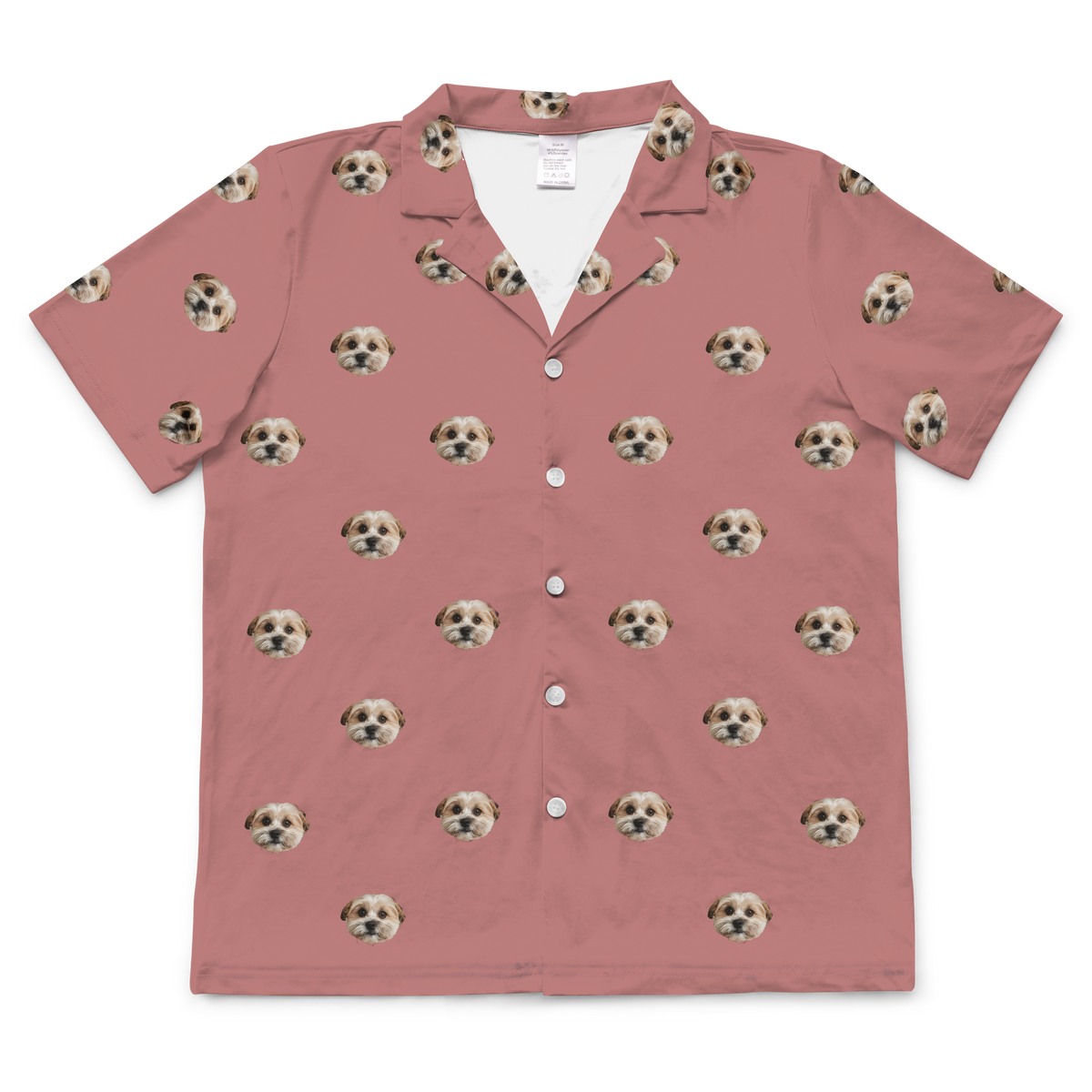 These are pajama shirt in a dusty rose color with repeating pet faces on them[DustyRoseShortSleevePajamaShirt($45.00)]