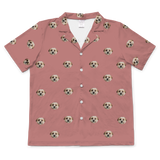 These are pajama shirt in a dusty rose color with repeating pet faces on them[DustyRoseShortSleevePajamaShirt($45.00)]