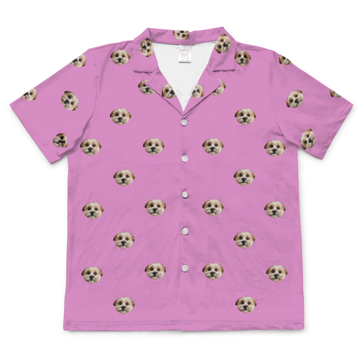 These are pajama shirt in a orchid color with repeating pet faces on them[OrchidShortSleevePajamaShirt($45.00)]
