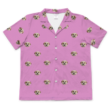 These are pajama shirt in a orchid color with repeating pet faces on them[OrchidShortSleevePajamaShirt($45.00)]
