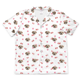 These are pajama shirt in a white color with repeating pet faces on them[PawfectloveShortSleevePajamaShirt($45.00)]
