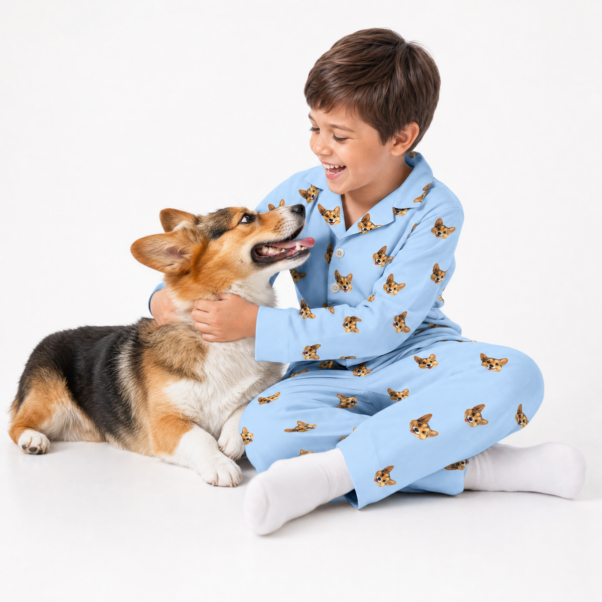 SkyBlueCartoonKidsLongSleeve with dog