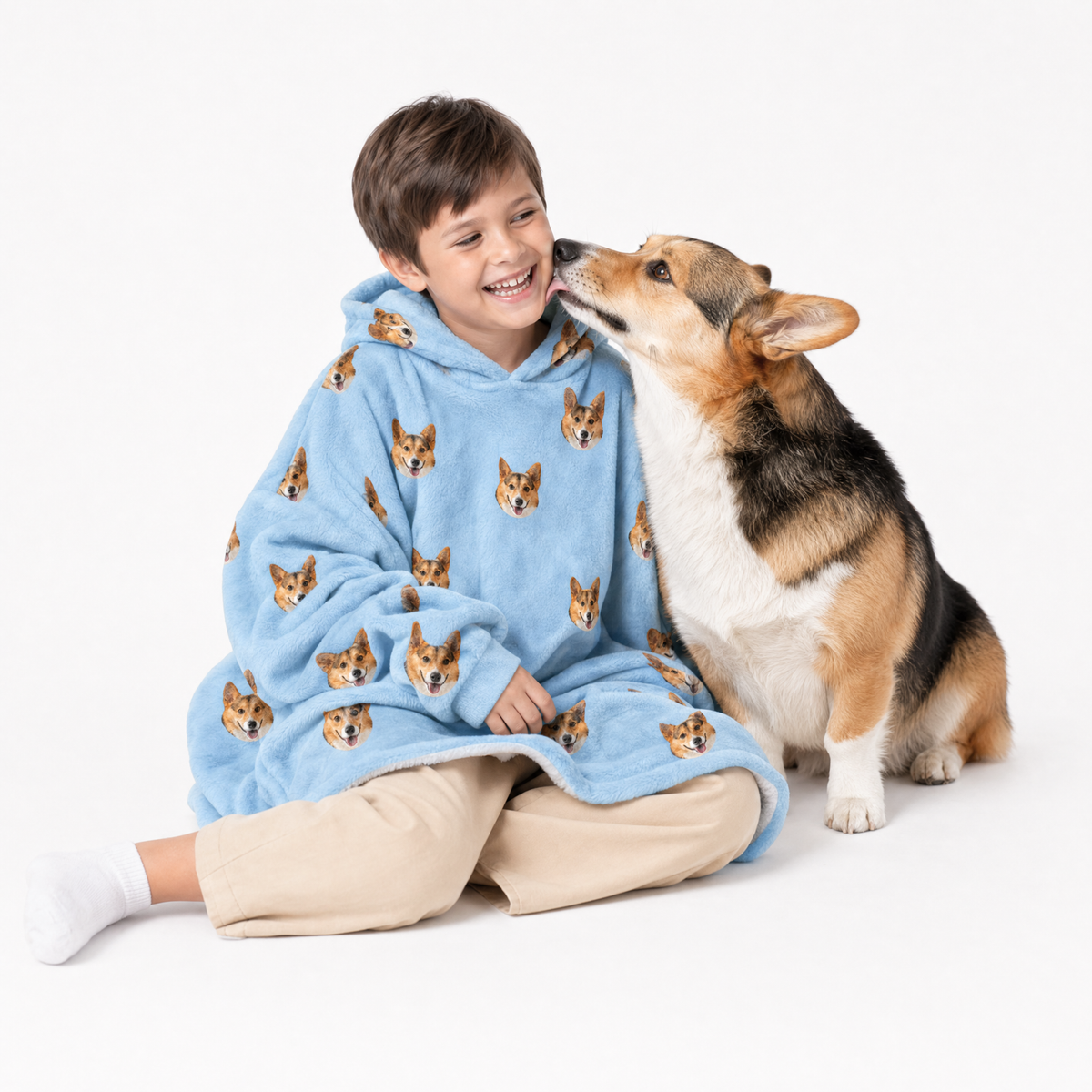 Kids Custom Pet Face Fleece Blanket Hoodie
