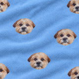Close-up of the Sky Blue print showing custom pet faces repeated across a light sky blue fabric