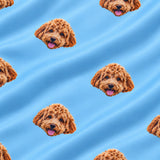 Close-up of the Sky Blue print showing custom pet faces repeated across a light sky blue fabric
