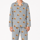 Gray pajama set with dog pattern on a white background