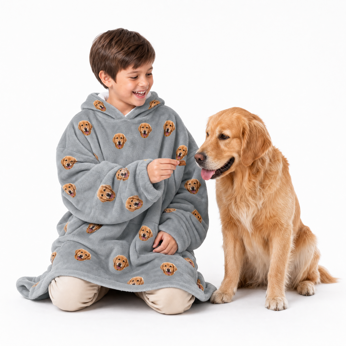 Kids Custom Pet Face Fleece Blanket Hoodie