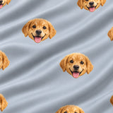 Close-up of the Slate Gray print showing custom pet faces repeated across a gray fabric