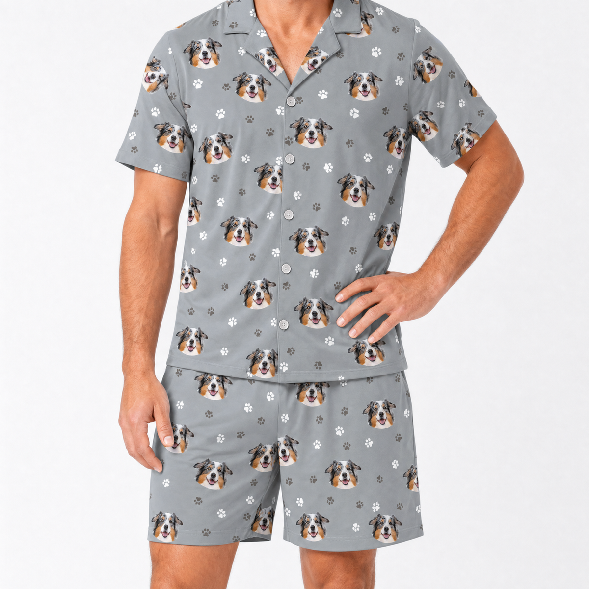 Adult Custom Pet Face Pajamas - Slate Gray Paws