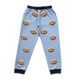 These are sweatpants in a Snowflakes print with repeating pet faces on them[SnowflakesSweatpants]