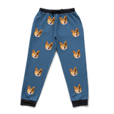 These are sweatpants in a Solid Blue print with repeating pet faces on them[SolidBlueSweatpants]
