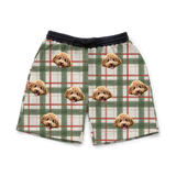 These are sweatshorts in a Light Christmas Flannel print with repeating pet faces on them[LightChristmasFlannelSweatshorts]