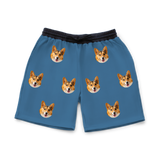 These are sweatshorts in a Solid Blue print with repeating pet faces on them[SolidBlueSweatshorts]