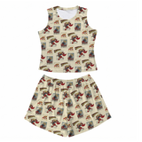 Supergirl-themed tank top and shorts set on a white background