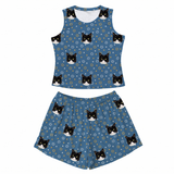 This is a Star of David print pajama set with a tank top and high-waisted pajama shorts covered in repeating pet faces[StarofDavidTankTopPajamaSet]