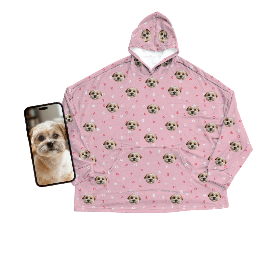 Kids Custom Pet Face Fleece Blanket Hoodie