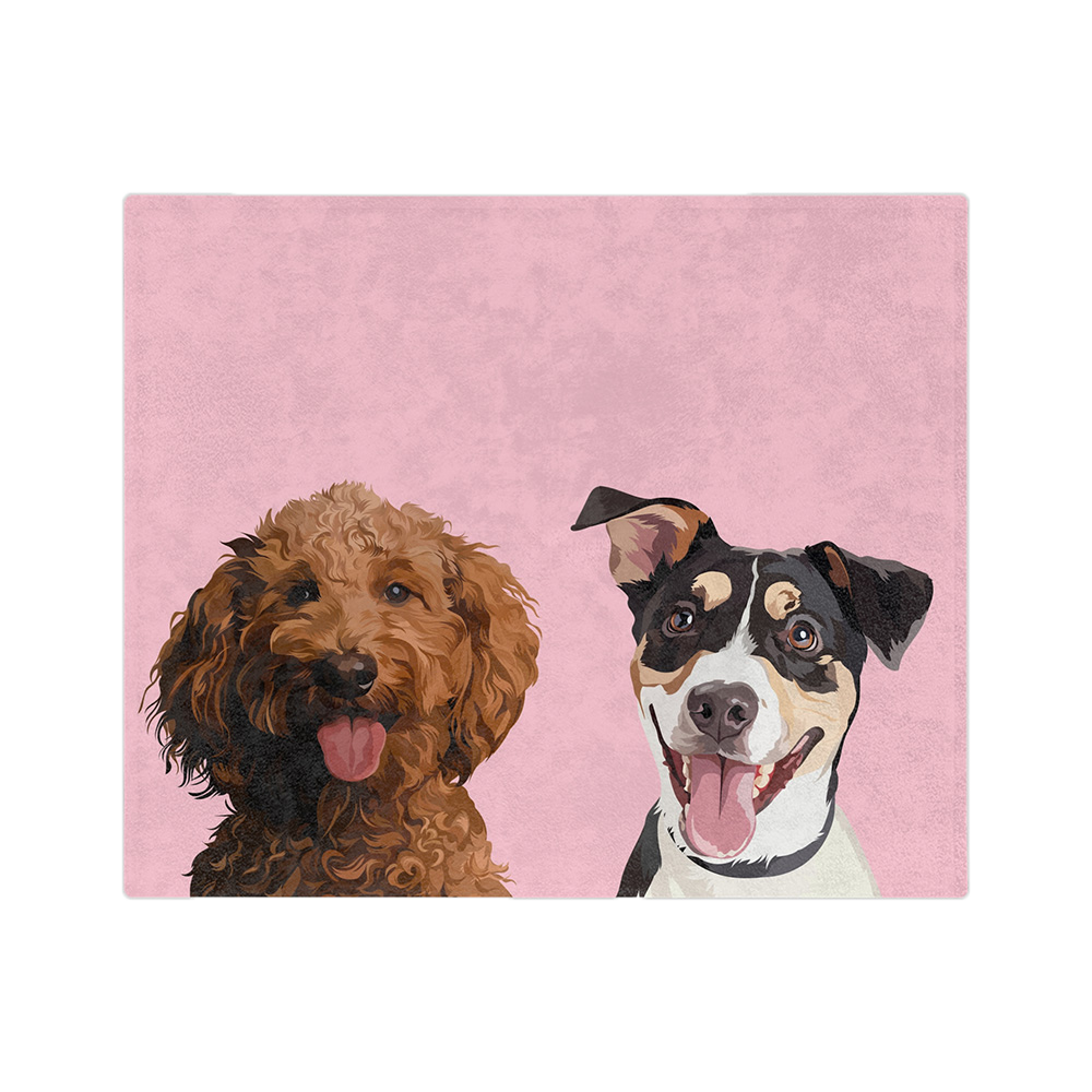 Pink blanket, featuring the illustrations of two dogs.