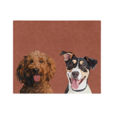 Cocoa blanket, featuring the illustrations of two pets.
