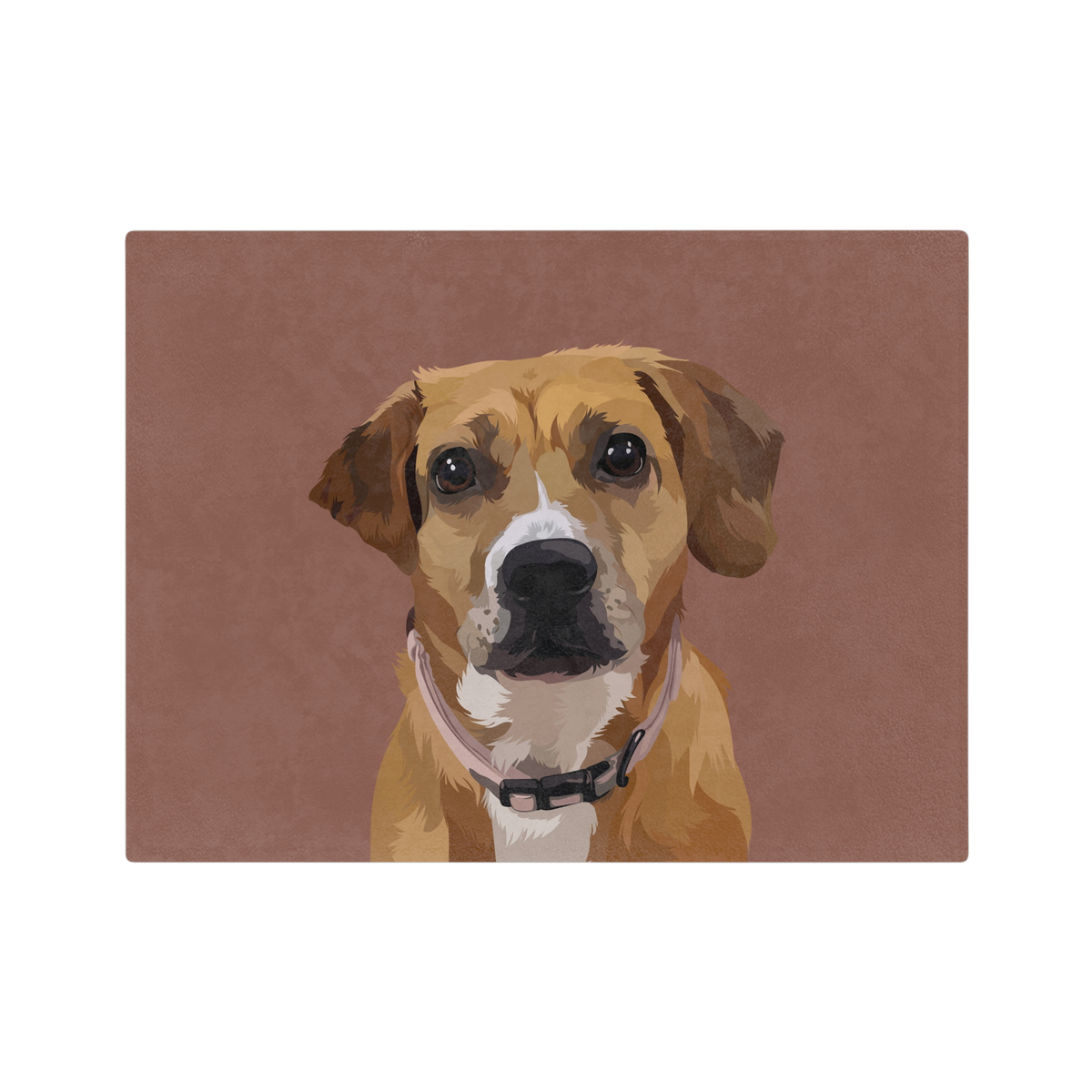 Blanket with illustration of a brown dog with a white muzzle on a brown background