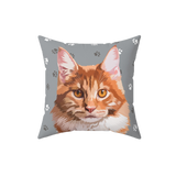 Gray pillow with paws, it features an illustration of a cat. [SlateGrayPawsHandIllustration]