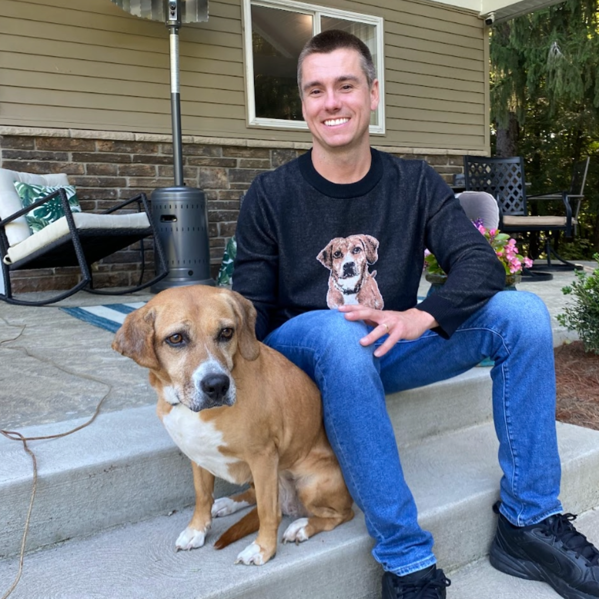 a man with customized Knit pet sweater  