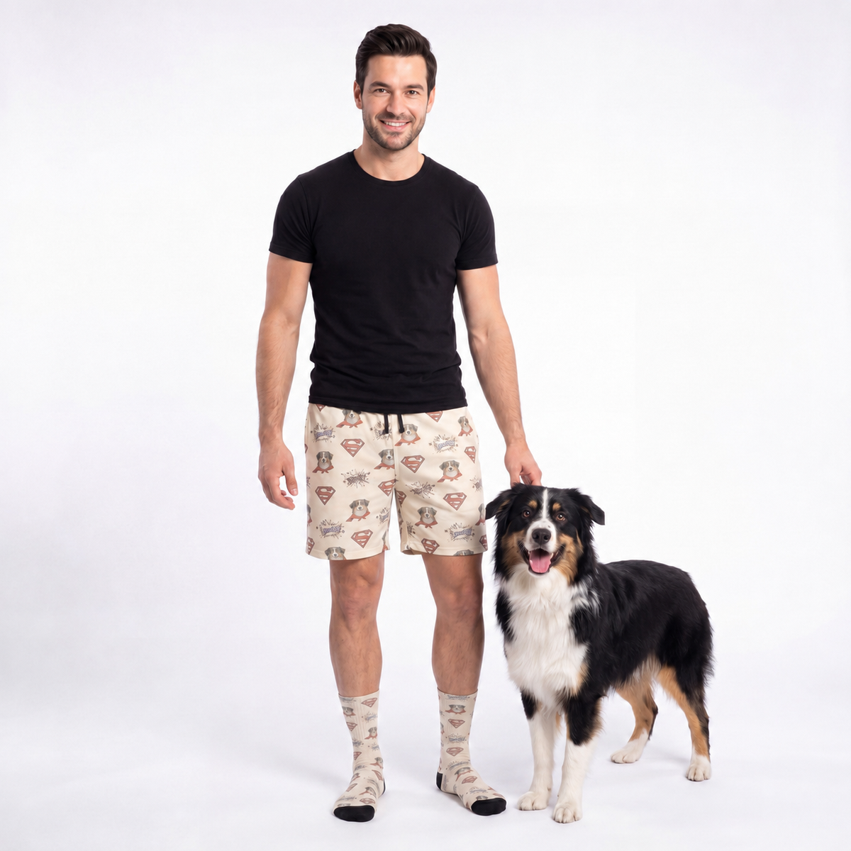 Superman Sweatshorts with Your Pet’s Face