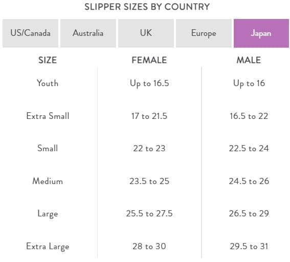 Japanese custom pet slipper sizing chart